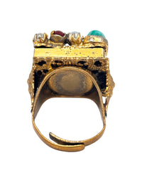 Treasure Chest of Jewels: Vintage Multi-Gem Clip-On Earrings & Adjustable Ring Set