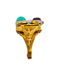 Treasure Chest of Jewels: Vintage Multi-Gem Clip-On Earrings & Adjustable Ring Set