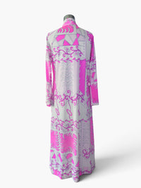 1960s Travel-Lite Eduardo Print Hostess Gown / Loungewear Maxi