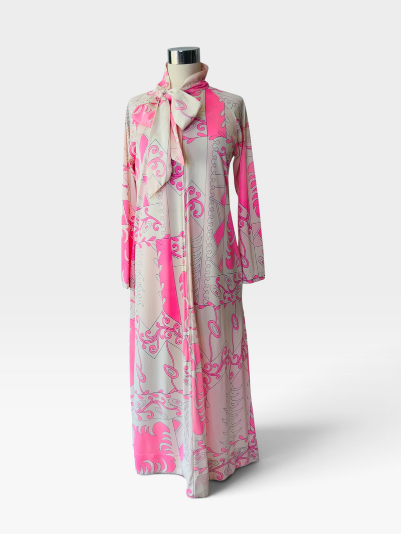 1960s Travel-Lite Eduardo Print Hostess Gown / Loungewear Maxi