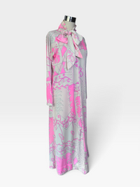 1960s Travel-Lite Eduardo Print Hostess Gown / Loungewear Maxi