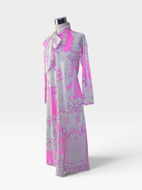 1960s Travel-Lite Eduardo Print Hostess Gown / Loungewear Maxi