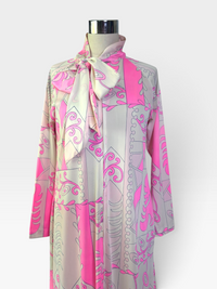 1960s Travel-Lite Eduardo Print Hostess Gown / Loungewear Maxi