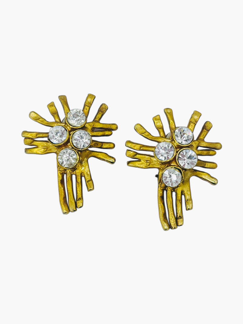 Brutalist Meets Rhinestones | Vintage Sculptural Clip-On Earrings