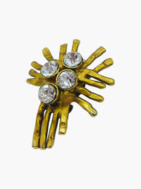 Brutalist Meets Rhinestones | Vintage Sculptural Clip-On Earrings