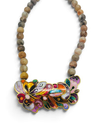 Vintage David Kuo Champlevé Enamel Necklace & Earrings Set | Artisan Statement Jewelry