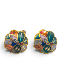 Vintage David Kuo Champlevé Enamel Necklace & Earrings Set | Artisan Statement Jewelry