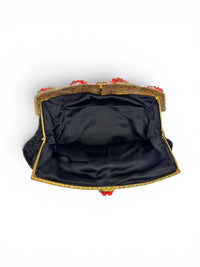 Rare French 1920s–1940s Coral Glass Beaded Evening Bag | Midnight Garden Filigree Clutch