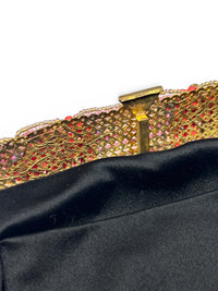 Rare French 1920s–1940s Coral Glass Beaded Evening Bag | Midnight Garden Filigree Clutch