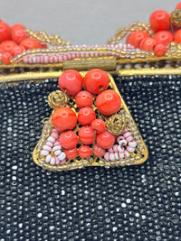 Rare French 1920s–1940s Coral Glass Beaded Evening Bag | Midnight Garden Filigree Clutch
