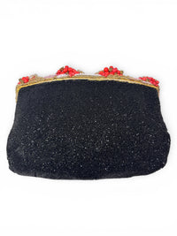 Rare French 1920s–1940s Coral Glass Beaded Evening Bag | Midnight Garden Filigree Clutch