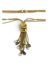 Golden Cascade | Vintage Rhinestone & Pearl Tassel Necklace and Earring Set