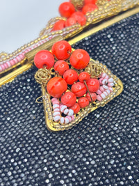 Rare French 1920s–1940s Coral Glass Beaded Evening Bag | Midnight Garden Filigree Clutch