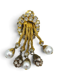 Golden Cascade | Vintage Rhinestone & Pearl Tassel Necklace and Earring Set