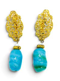 Turquoise Reverie | Vintage 70s Castlecliff Glass Necklace and Earring Set