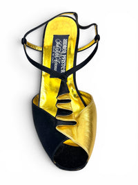 Andrea Pfister Black Satin & Gold Sculptural Ruffle Couture Heels