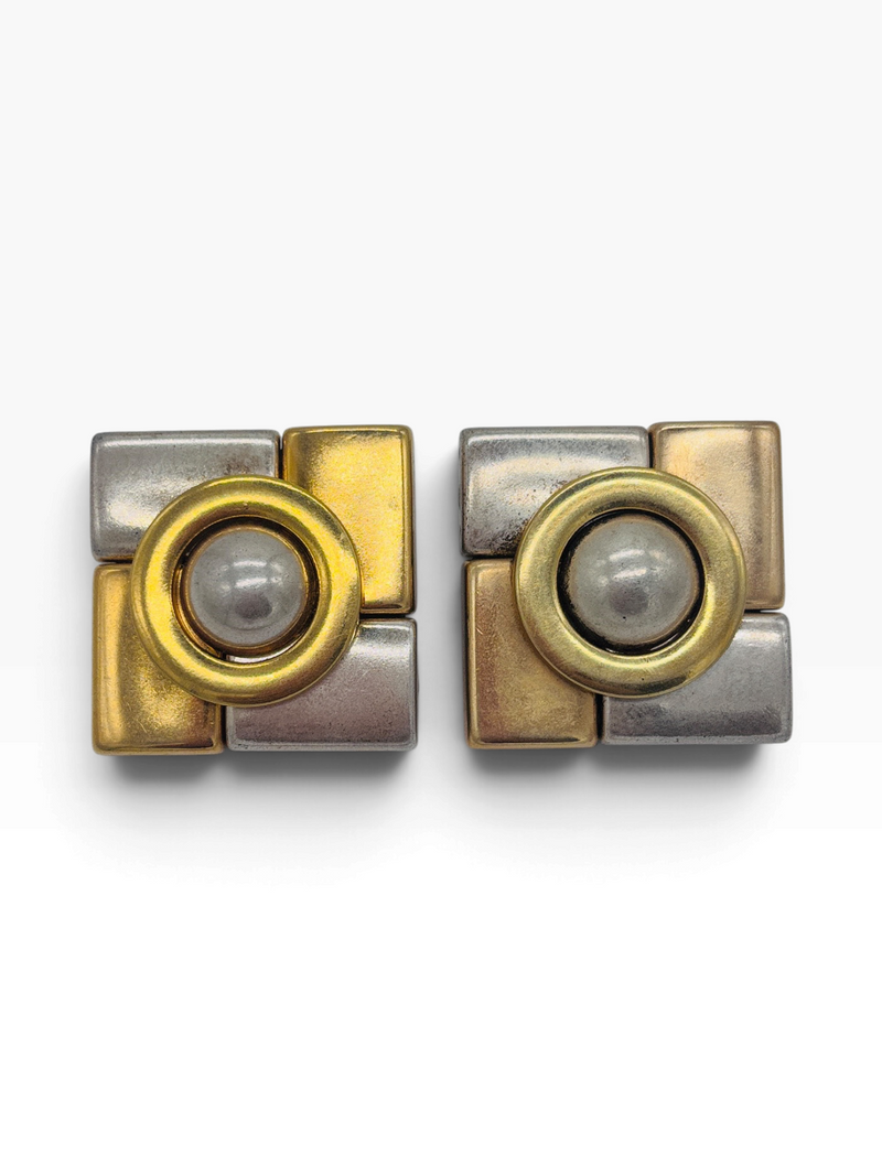 Modernist Mosaic | Vintage Virginia Shepley Two-Tone Clip-On Earrings