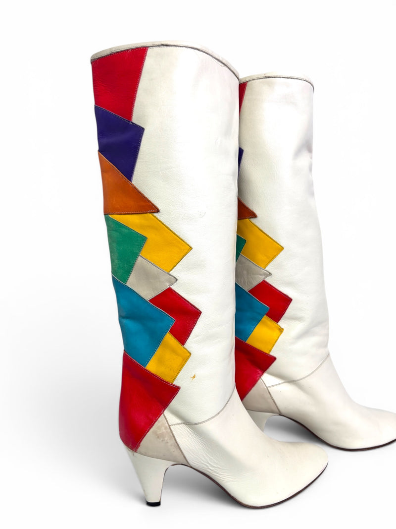 Antonio Rossi Geometric Colorblock Leather Statement Boots
