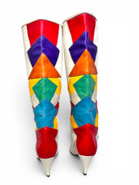 Antonio Rossi Geometric Colorblock Leather Statement Boots