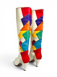 Antonio Rossi Geometric Colorblock Leather Statement Boots