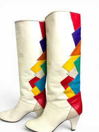 Antonio Rossi Geometric Colorblock Leather Statement Boots