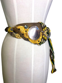 Earthbound Treasure | 1980s Manett Artisanal Mixed Media Leather Statement Belt
