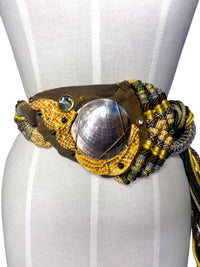 Earthbound Treasure | 1980s Manett Artisanal Mixed Media Leather Statement Belt