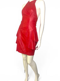 Vintage Tannery West Red Leather Ruffle Halter Dress