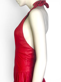 Vintage Tannery West Red Leather Ruffle Halter Dress