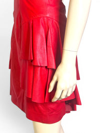 Vintage Tannery West Red Leather Ruffle Halter Dress