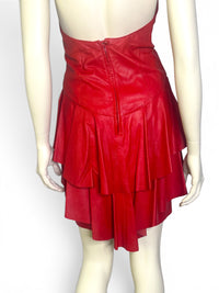 Vintage Tannery West Red Leather Ruffle Halter Dress
