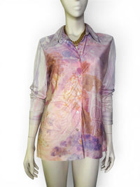 Pastel Reverie | 1970s Scenic Romantic Pastel Print Blouse