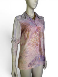 Pastel Reverie | 1970s Scenic Romantic Pastel Print Blouse