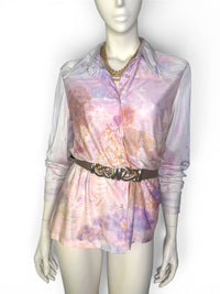Pastel Reverie | 1970s Scenic Romantic Pastel Print Blouse