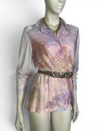 Pastel Reverie | 1970s Scenic Romantic Pastel Print Blouse