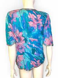 Aurora Garden | Judith Ann Creations Vintage Silk Floral Beaded Top