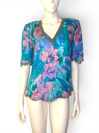 Aurora Garden | Judith Ann Creations Vintage Silk Floral Beaded Top