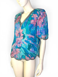 Aurora Garden | Judith Ann Creations Vintage Silk Floral Beaded Top