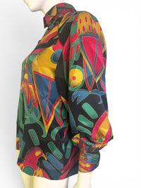 Tropical Modernist | George Gross 100% Silk Geometric Abstract Parrot Blouse