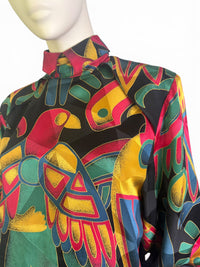 Tropical Modernist | George Gross 100% Silk Geometric Abstract Parrot Blouse