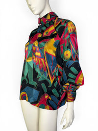 Tropical Modernist | George Gross 100% Silk Geometric Abstract Parrot Blouse