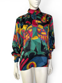 Tropical Modernist | George Gross 100% Silk Geometric Abstract Parrot Blouse