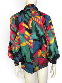 Tropical Modernist | George Gross 100% Silk Geometric Abstract Parrot Blouse