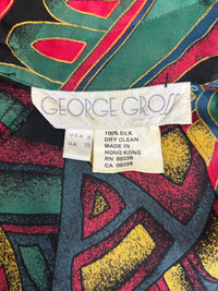 Tropical Modernist | George Gross 100% Silk Geometric Abstract Parrot Blouse