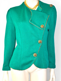 Jeffrey & Dara Vintage Emerald Knit Jacket with Gold Twisted Rope Detail
