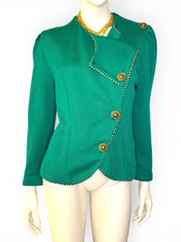 Jeffrey & Dara Vintage Emerald Knit Jacket with Gold Twisted Rope Detail