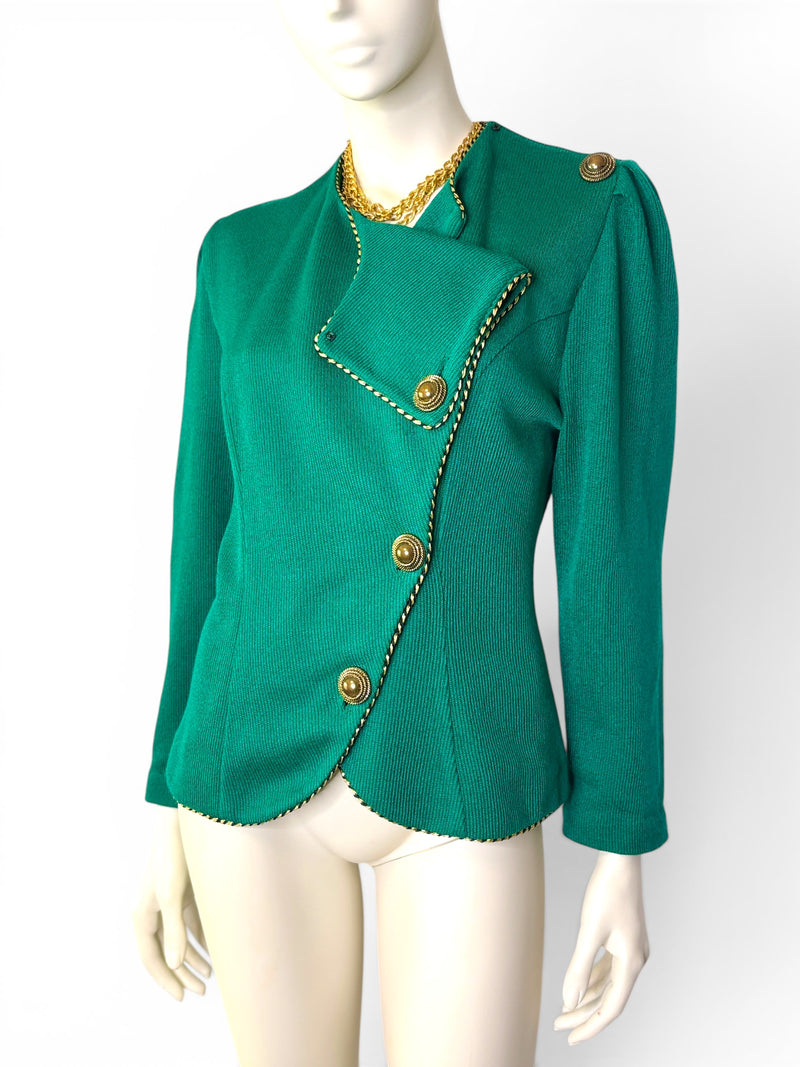 Jeffrey & Dara Vintage Emerald Knit Jacket with Gold Twisted Rope Detail