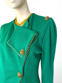 Jeffrey & Dara Vintage Emerald Knit Jacket with Gold Twisted Rope Detail