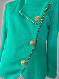 Jeffrey & Dara Vintage Emerald Knit Jacket with Gold Twisted Rope Detail