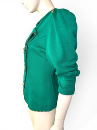 Jeffrey & Dara Vintage Emerald Knit Jacket with Gold Twisted Rope Detail